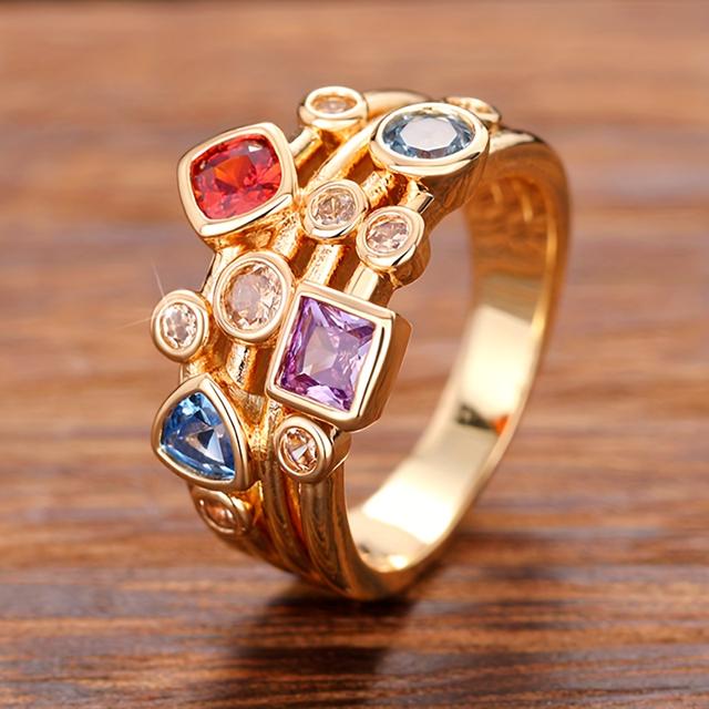 TEMU Luxuriöser, eingelegter synthetischer Edelstein, geometrischer Ring, Damen-Jahrestagsgeschenk, tägliches, lässiges Accessoire, Partyring