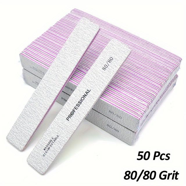 TEMU Set Of 50 Professional Nail Files For Square Nails, Featuring Double-sided Sandpaper With Of 80, 100, And 180, Ideal For Manicure Salons