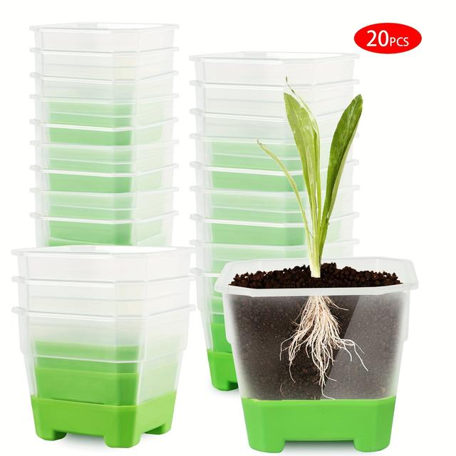 TEMU 10pcs/20pcs Reinforced Clear Nursery Pots With Silicone Base,reusable Square Seedling Pots With Drainage Holes