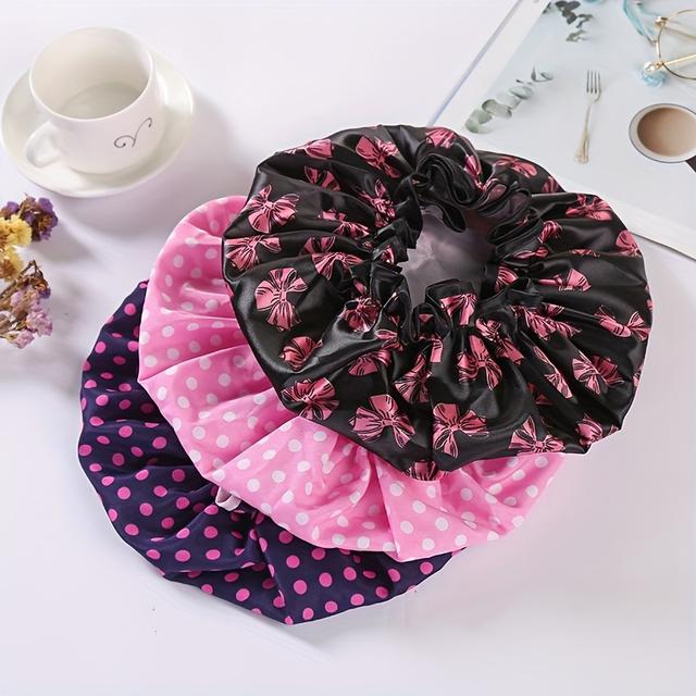 TEMU 3 db Dupla Rétegű Nyomtatott Minőségi Zuhanyzósapka, Dupla Rétegű Kialakítással, Nyomtatott Sifon Külső Réteggel és Minőségi Belső Béléssel