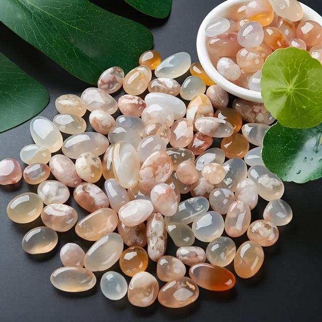 TEMU 128g Natürlicher Kristall Kirschblüten-Achat Trommelstein, Große Steinperlen, Dekorationsstein für Blumentopf Aquarium, DIY Diffuser, Heilstein