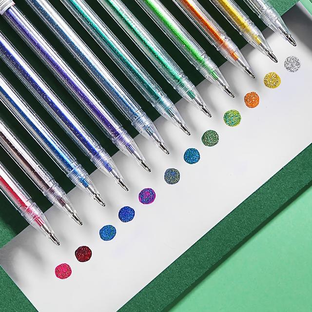 TEMU 12pcs Glitter Gel Pen Painting Hand Account Pen Student Creative Neutral Pen Diy Fluorescent Pen Set