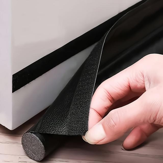 TEMU 1pc Black Single-sided Door Draft Stopper - Fit, Windproof & Insect-resistant, Leather Self-adhesive Soundproof Seal Strip, Universal, Door Seam