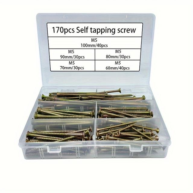 TEMU 170-teiliges Selbstschneidende Schrauben-Kombinationsset, M5, Kreuzschlitz Flachkopf, Selbstschneidende Holzschrauben, Metall-Selbstschneidende Schrauben
