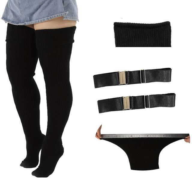 TEMU 1 Size Women's Over-the-knee Socks With Non-slip Grip - Thick Calf Socks, Solid Color, Machine Washable, Plus Size Socks, Comfortable Footwear, , Durable Fabric