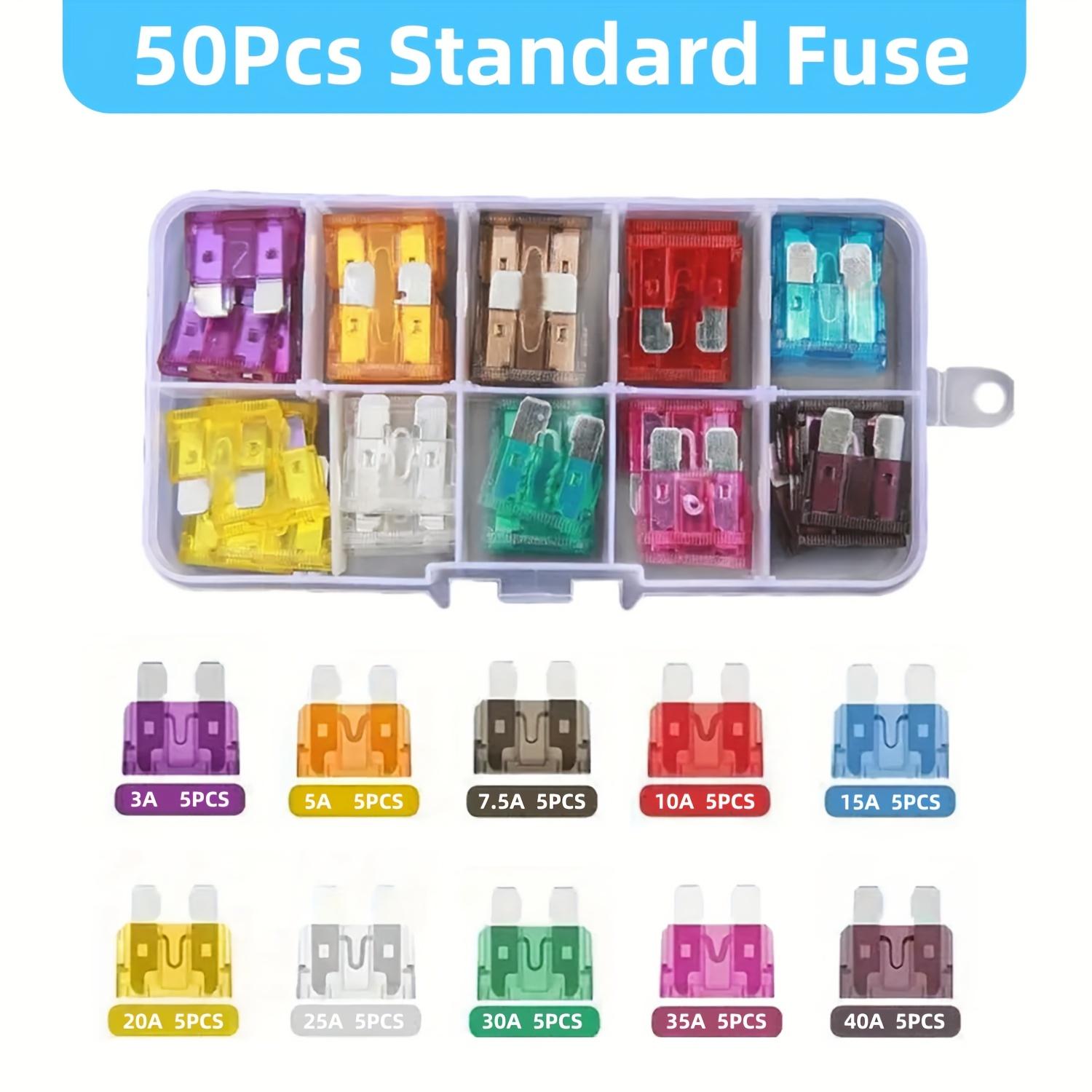 TEMU 50pcs Eafc Car Fuses Assortment Kit Car Automotive Rv Standard Fuses Blade-type Automotive Fuses Replacement Fuses