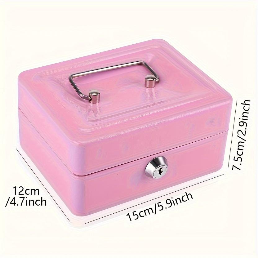 TEMU Compact Pink Steel With Key Lock - Portable Cash Register, Coin Storage, 6-compartment Organizer For