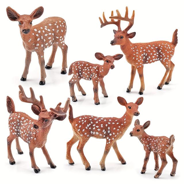 TEMU Realistic Christmas Reindeer Figurine Set - Pvc Educational Toy For Holiday Decor, In Hunter Green//light Brown/golden