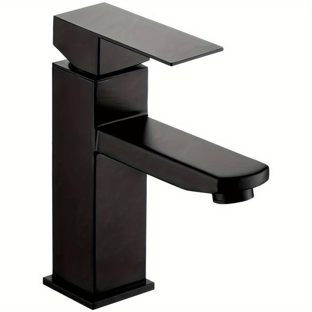 TEMU Stainless Steel Basin Faucet, Single-hole Hot And Cold Water Tap, Black , Suitable For Bathroom Sink Or Washbasin