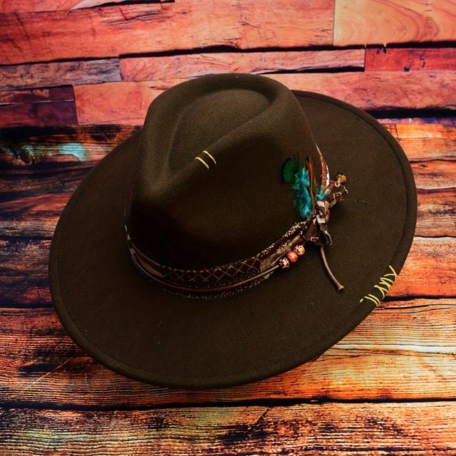 TEMU Bohemian Style Bow Feather Accessory For Men And Women, Full Polyester Autumn And Winter Felt Hat