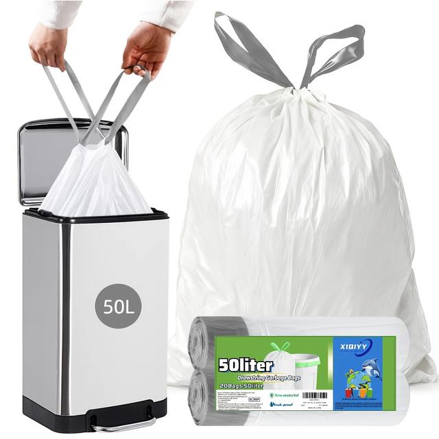 TEMU 50l/30l Heavy-duty Drawstring Trash Bags, Kitchen Garbage Bags 30l For Kitchen, Bathroom, Living Room, Bathroom, Easy To Transport And Dispose, Large And Medium Sizes, Extra Strong