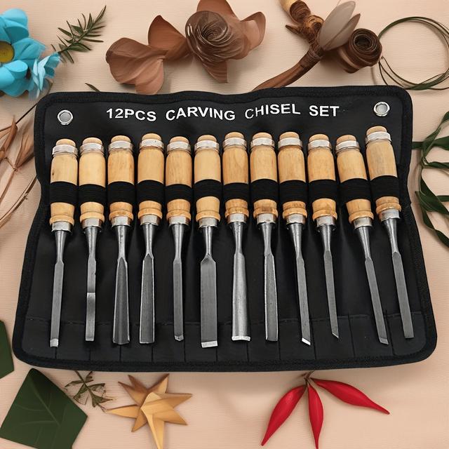 TEMU Juego de Cuchillos y Formones para Tallar Madera - Kit de Herramientas de Carpintería con Curvado y Avellanador