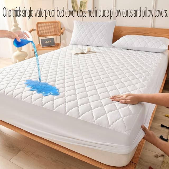 TEMU 1pc High-end Thick Waterproof Fitted Sheet, Solid Color Rhombus Pattern Mattress Protector With Deep , Suitable For , Bedroom, Hotel, Dormitory