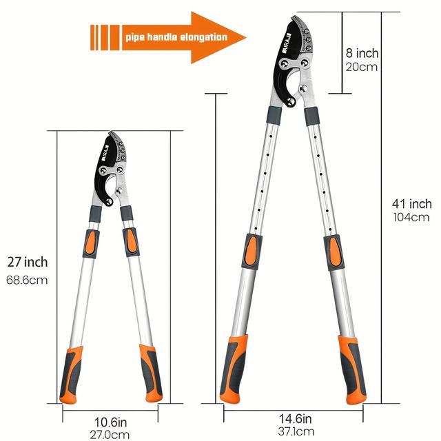 TEMU 1個 高耐久性の調整可能なピッチアンビルシェアーズ、68.58から104.14cmの調整可能な範囲のハンドル、5.08cmの強力な切断力、滑り止めの安全グリップ、なと白のカラースキーム、木の伐採や切断作業に便利