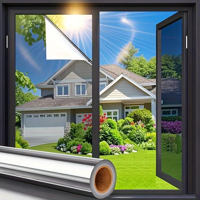 TEMU 1 Way Window Film Mirror Tint For Privacy Heat Uv Blocking Static Cling For Home Office Bedroom Glass Windows Energy Saving Durable