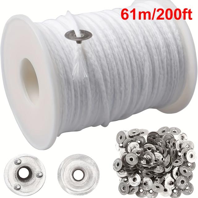 TEMU 200ft Braided Candle Wick Roll, 24 Layers, Smokeless & , Metal Support Sheets, Diy Candle Making Kit