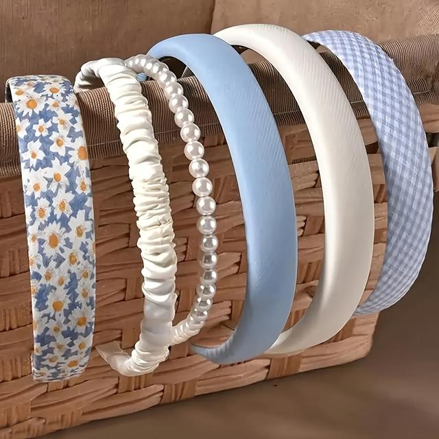 TEMU 6pcs Set Isinyee Polyester Headbands, Minimalist & , Cartoon & Floral Print, Non-feathered, Hair Bands For