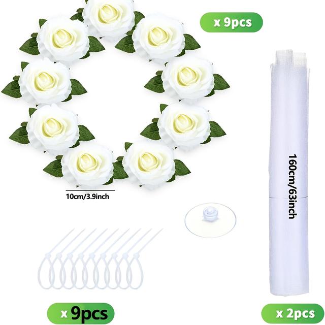 TEMU 1 Sada Auto Svatba Vinná Růže Dekorace Umělé Květiny s Přísavkami, Falešná Květinová Girlanda Nástěnná Dekorace
