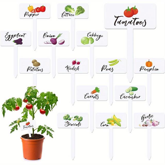TEMU 30pcs Acrylic Vegetable Labels Signs Waterproof Plant Markers Garden Stakes Labels Vegetable Names 15 Assorted T-markers Reusable For Indoor Outdoor Decoration