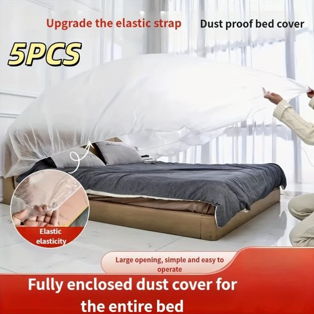 TEMU 5pcs Dust Cover With Upgraded Elastic Straps, Large Opening For Easy Operation, Dust Protection, Suitable For Beds, Sofas, Dining Tables, Wardrobes