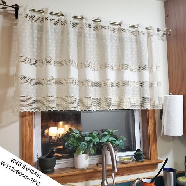 TEMU Béžové krátké krajkové závěsy s perforací, ideální do kuchyní, kaváren, ložnic a na dveře pokojů, s výškou 60 cm, perfektní pro malé okna a přepážky.