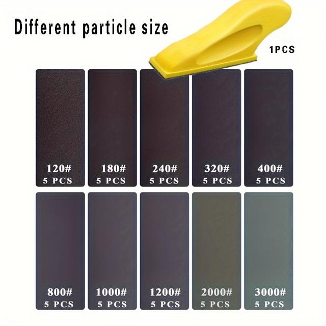 TEMU 51pcs Mini Sander Kit, 3.5" X 1" Mini Sander, Suitable For Small Projects, Detail Handle Sanding Tool With 50 Sheets Of Wet/dry Sandpaper, Ideal For Craft Wood Surface Treatment In Narrow Spaces