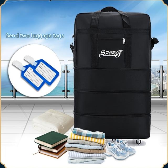 TEMU A Large Black Luggage Bag With 2 Luggage Tags, 56l Capacity, 5 Wheels, Suitable For Traveling, Business Trips, And Moving