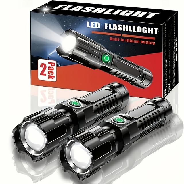TEMU 2-pack High-magnification Flashlights | Portable, Multi-functional, Retractable Zoom Lights For Outdoor And Home Use, Durable Construction, Bright Beam, Adjustable Focus, Lithium Battery Powered