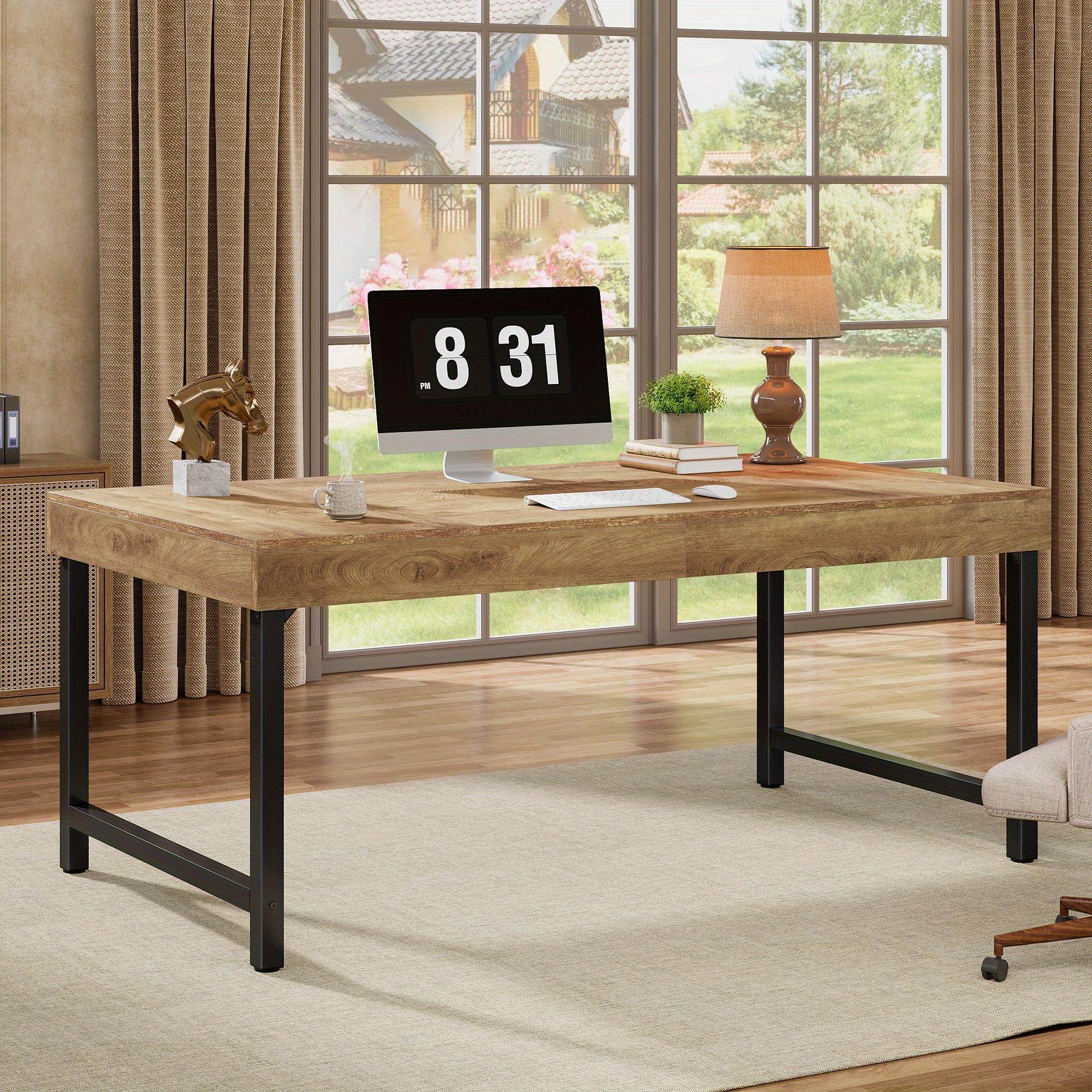 TEMU 55-inch Industrial Desk Suitable For Home Or Study, A Rustic Writing Table With Metal Legs, Ideal For Office And Workstation Use