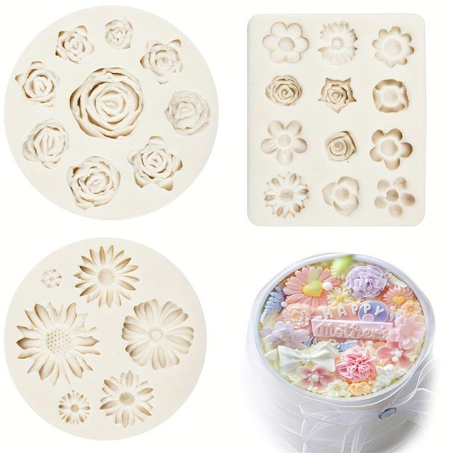 TEMU 3er-Set Silikonblumenformen | Silikonformen-Set für Kuchen, Schokolade, Cupcakes, Süßigkeiten, Zuckerdekoration, Polymer Clay, Seife, Schmuckguss, Bastelprojekte