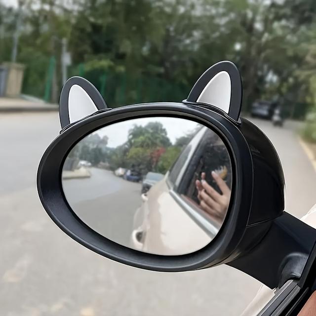 TEMU 4pcs Adorable Cat Ear-shaped Buns (mirror Not Included, ?) Car Steering Wheel Decoration - Adhesive Dashboard Trim, Plastic Interior Car