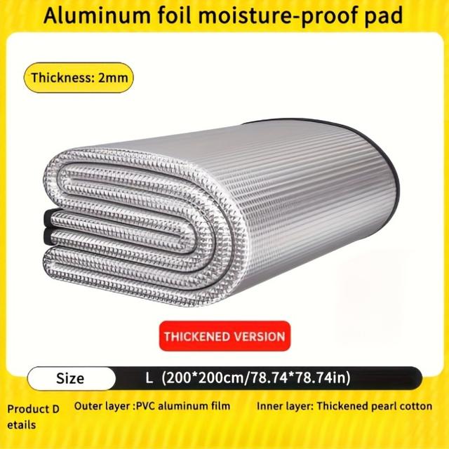 TEMU 1개 튼튼한 두꺼운 알루미늄 호일 캠핑 매트 - 휴대용 야외 해변 & 피크닉 매트, 내장 수납 포켓, 캠핑, 하이킹, 하이킹 장비용 내구성 & 경량, 직사각형 디자인, 견고한 구조, 하이킹 필수품