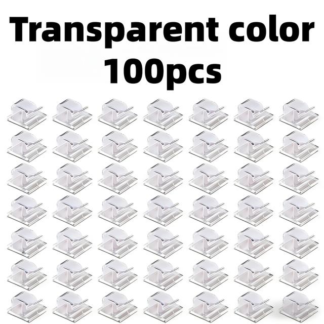 TEMU 100pcs Adhesive Cable Clamps | Transparent Wire Brackets For Management, Plastic Cable Tissue Clamps For Walls And Under Tables
