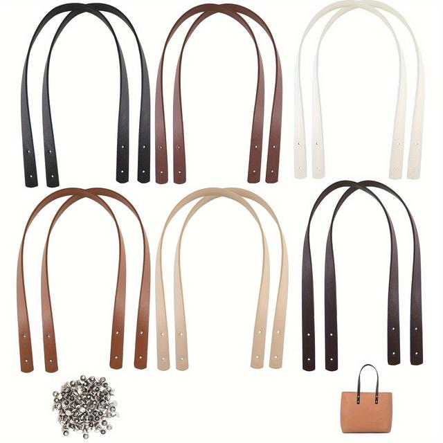 TEMU 12pcs Faux Leather Bag Straps In 6 Colors | White, Black, Beige, Tan, Light Brown, Dark Brown With Rivet Additions, Wallet Making, Diy Wallet Making