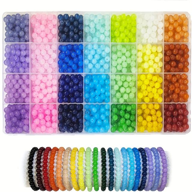 TEMU Kits para hacer joyas con 840/1680 piezas de cuentas de vidrio de 6 mm, con 56 colores de cuentas de cristal, perfectos para crear pulseras e ideales para principiantes