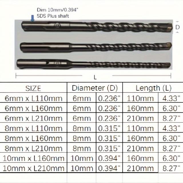 TEMU Broca para rotatorio SDS Plus de grado profesional, diseño anti-obstrucción, construcción de metal duradero, ideal para perforación pesada, no requiere batería