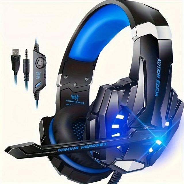 TEMU Kerst Gaming Headset met LED-verlichting, een microfoon en ruisonderdrukking. Deze hoofdtelefoon biedt surround sound en wordt geleverd met zachte memory foam oorkussens.