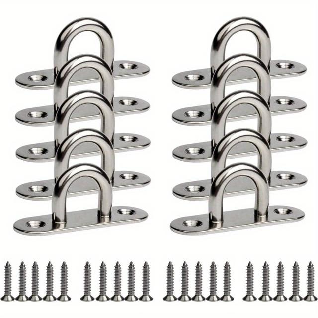 TEMU 10 Pack 304 Stainless Steel Lifting Hook 1.8 Inch M5 Bar Eye Plate With Enclosed Hook Marine Rigging Heavy Duty Ceiling And Wall Mount Hanging Hardware