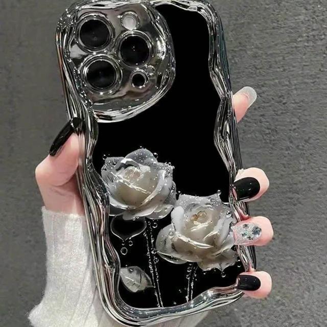 TEMU Capa para Telemóvel - Capa Protetora para Smartphones em TPU à de Choque com Spray Branco, Padrão Rosa de de Água, Eletroplateada Padrão Creme, Durável e Resistente a Manchas