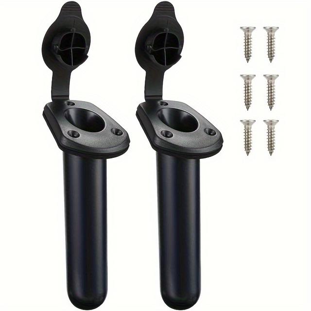 TEMU Dos juegos de soportes para cañas de pescar de kayak para instalación empotrada en del kayak, hechos de plástico y con tornillos y tapas