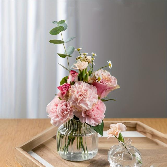 TEMU Nowoczesny Kwadratowy Wazon Szklany do Roślin Hydroponicznych - Przezroczysty, W Paski, do Dekoracji Domu i Salonu