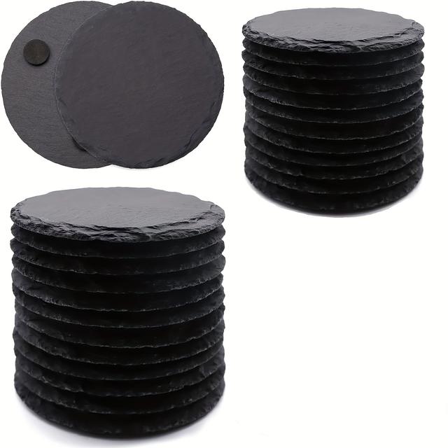 TEMU Dofiki 8/12/24pcs Slate Coaster 4-inch Round Black Stone Coaster For Laser Engraving, Bar, Kitchen Home Decoration, Table, Cup, Diy