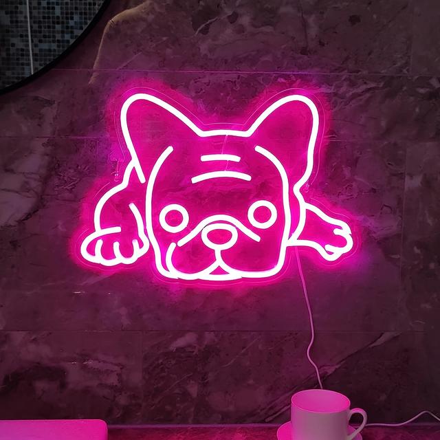 TEMU 1pc French Bulldog Led Sign Pink Neon Home Decor Neon Wall Sign Gift For Dog Lovers Led Neon Light Pet Shop Decoration Sign Dog House Decor (pink)