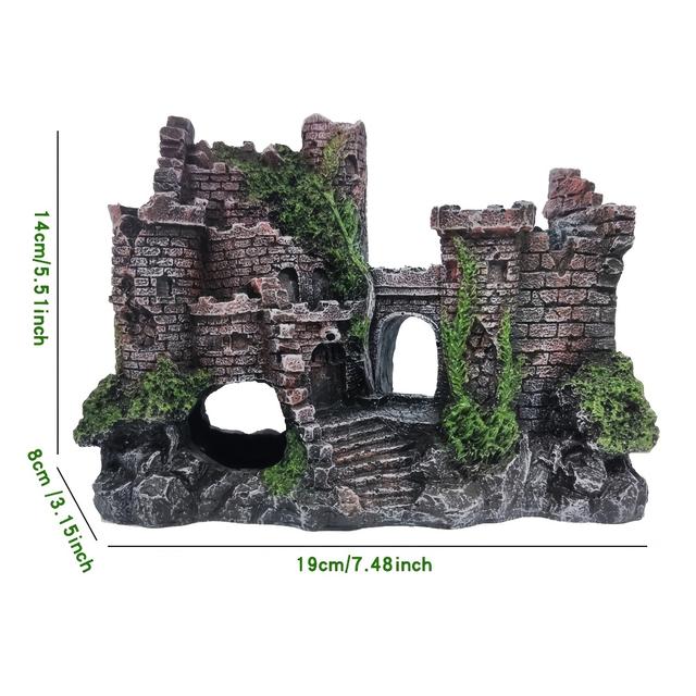 TEMU 1pc Vintage Castle Fish Decoration, Resin Aquarium Decor With Stone , Handcrafted Nostalgic Charm, Resin Landscape Ornament For Aquatic