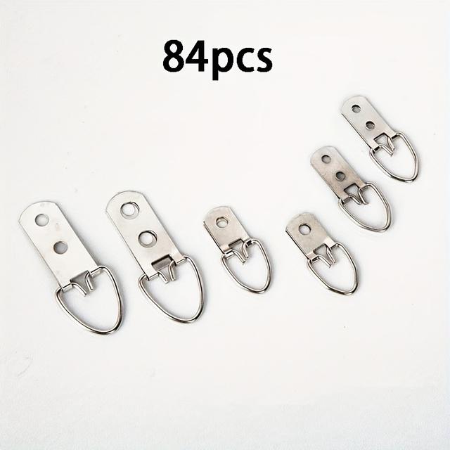 TEMU 84pcs Of Modern Metal D-shaped Single/double Hole Hooks For Hanging Pictures, Wall Hooks For Photo Frames With Screws For Artwork And Mirrors, Triangular Hook Hardware Set, Silvery Color