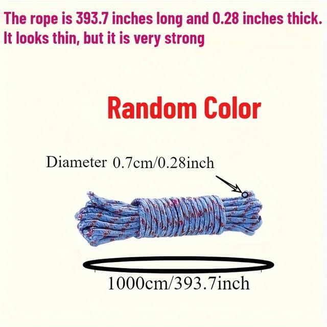 TEMU 1 10m/393.7inch Nylon Rope, Used For Fixing Items And Dragging Items, Camping Accessories, Indoor And Outdoor Clothes Drying Rope, Random Color
