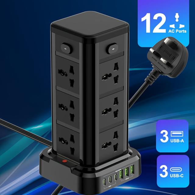 TEMU A Newly Designed Versatile Strip With 12 Outlets, Featuring 3 Usb-a And 3 Type-c Ports, Along With A 2-meter Power Cord. Ideal For Homes, Offices, Kitchens, And Various Other