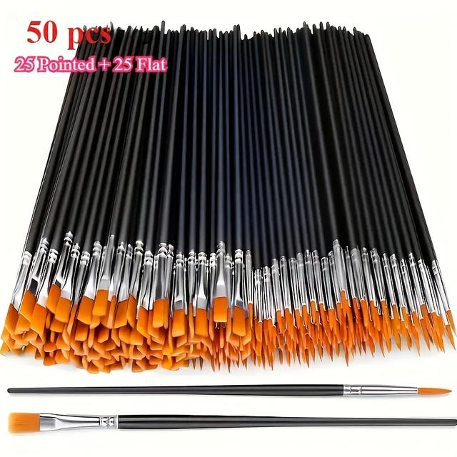 TEMU Library Synthetic Paint Brush Set Combination, Flat And Rounded Tips, Durable Rat Tail Handle, Professional Art Set For Watercolor, , Canvas Painting, Suitable For Artists And Hobbyists