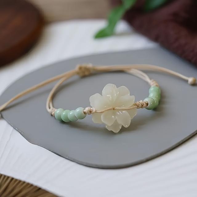 TEMU A Vintage Chinese-style Ceramic Flower Woven Bracelet, Wear