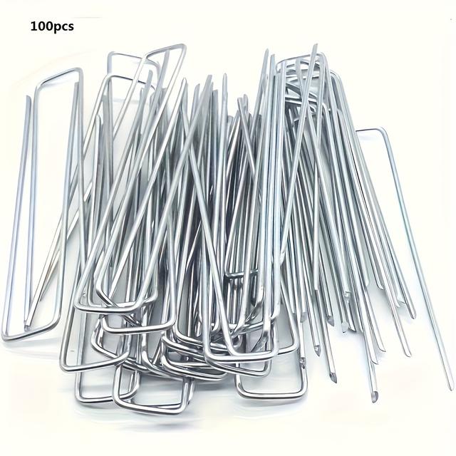 TEMU 100pcs 4-inch Galvanized Garden Stakes - Rust-resistant Metal Pins, Suitable For Barrier, Irrigation Pipes, And Landscape Fabric